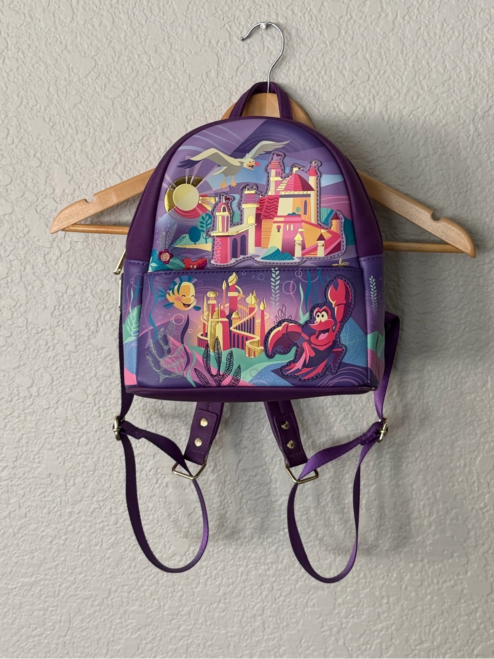 Loungefly Disney Purple Little Mermaid Ariel Eric Castle Scene Mini Backpack